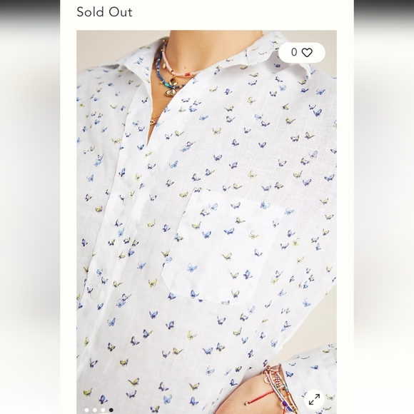 Anthropologie Grayson The Hero 100% Linen Butterfly Print White Button Up 3 or M - Picture 6 of 16